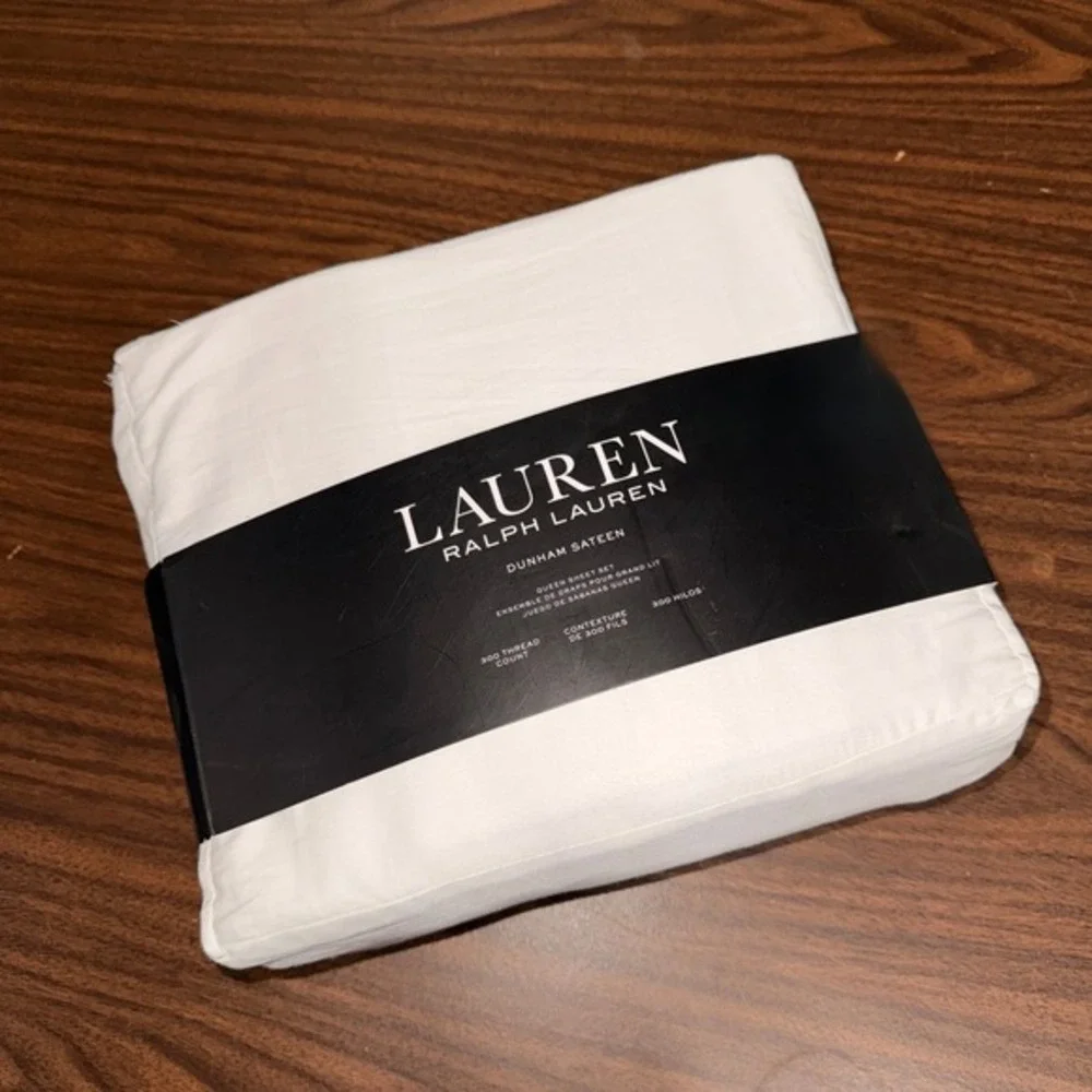 NEW Lauren Ralph Lauren 4Pc Sheet Set Queen White Dunham Sateen 300TC 100%Cotton
